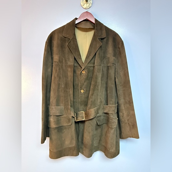 Men's Vintage Brown Suede Jacket, belt and pockets, L - Picture 2 of 16